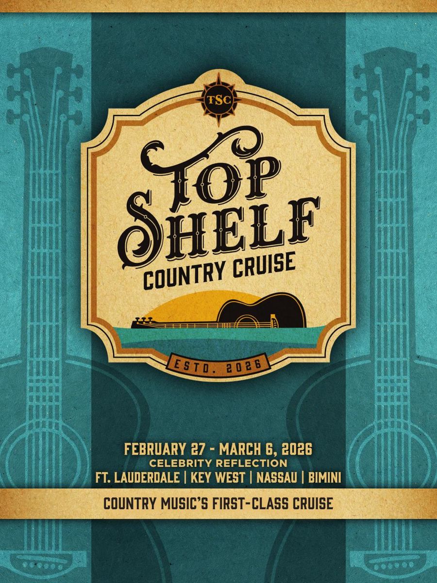 Program cover: Top Shelf Country Cruise badge on a teal background with guitar illustrations