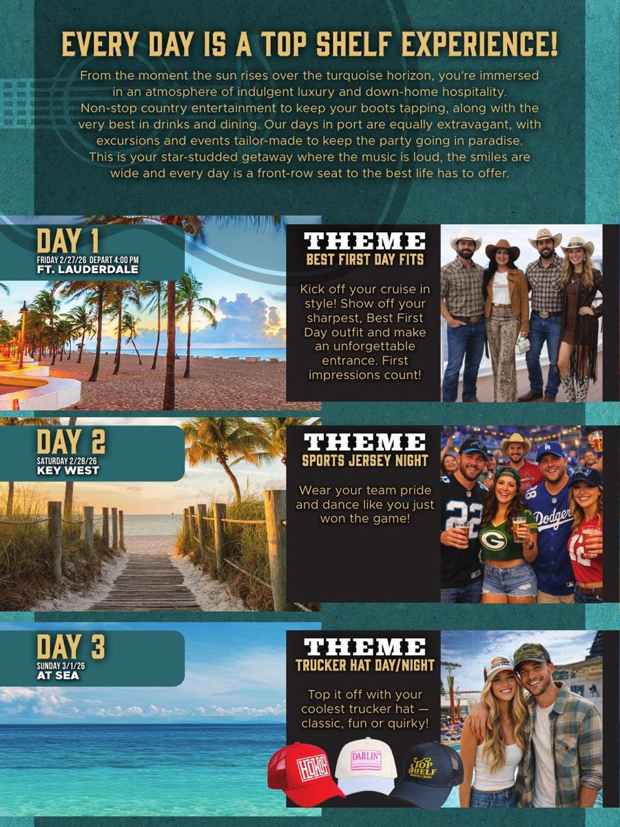 Daily theme schedule page, Every Day Is a Top Shelf Experience